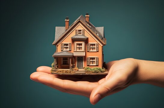 Photo of a hand holding a small model of a house