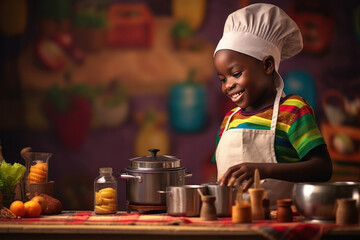 African cheerful little boy chef