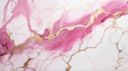 A close up of a pink and gold marble