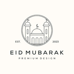 mosque religious place line art logo vector minimalist illustration design, islamic history mosque logo design
