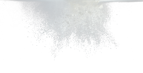 Tapioca starch flour fly explosion, White powder tapioca starch fall down in air. Seasoning flour powder is element material. Eyeshadow crush make up. Black background Isolated selective focus blur