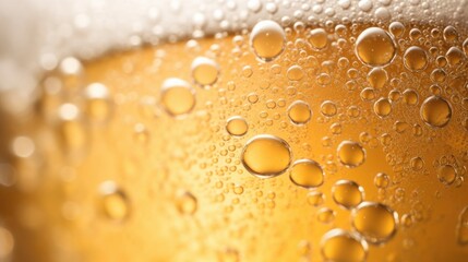 Fototapeta na wymiar Macro shot capturing close up of beer bubbles. Generative AI