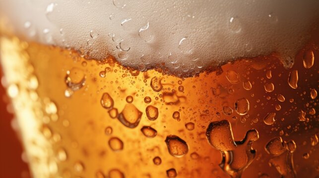 Close up of a frosty beer bottle with droplets on the glass. Generative AI