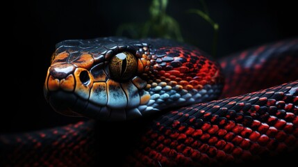 Fototapeta premium Macro Photography of a Colorful Poisonous Snake. Professional Wallpaper. In the style of National Geographic.