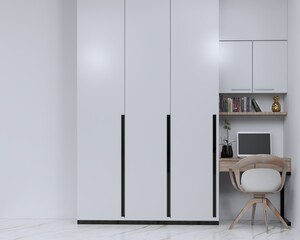 interior bedroom with combination of wardrobe and working table