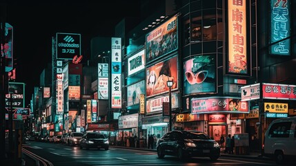 Tokyo, Japan Advertisement billboards and signs on nightlife district. The area is an entertainment...