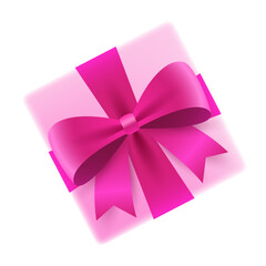 Pink square gift box with shiny pink ribbon