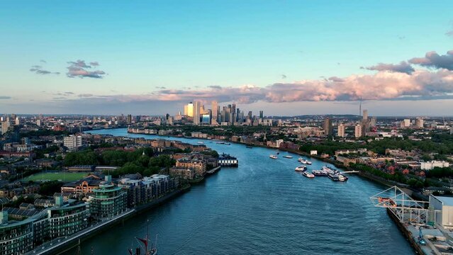 River Thames. Aerial summer view. Sunset