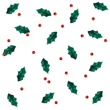 Vector christmas mistletoe seamless pattern with snowflakes.