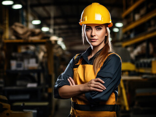 African woman working on a construction site, construction hard hat and work vest, smirking, middle aged or older,