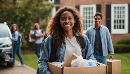 College student moving to dorm with parents’ help