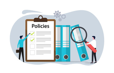 Regulatory compliance rules concept for office employees to achieve business goals. Moral standards and productivity. Policies list board company with check list.