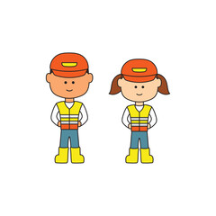 Kids drawing Cartoon Vector illustration cute children in cleaner outfits Isolated on White Background