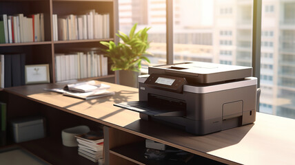 printer sits on an office desk