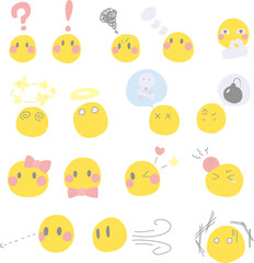 目元だけの顔アイコンと漫符を合わせたカラーイラストセット