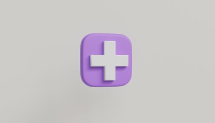 Obraz premium 3d white plus sign icon on the white background. Cartoon icon of first aid and health care add minimal style. Medical drugs plus 3d symbol of emergency help. 3d icon render illustration