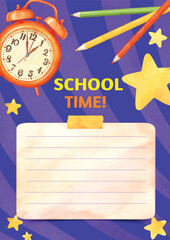 school time card template with watercolor elements , Back to school background