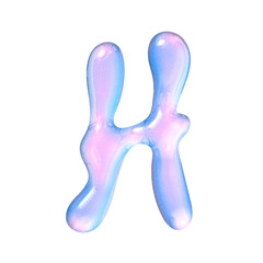 H alphabet with y2k liquid pastel hologram chrome effect