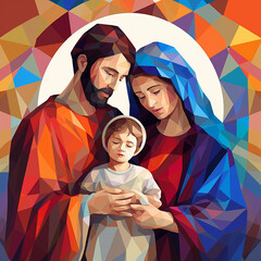 Holy Family in Low Poly Colorful