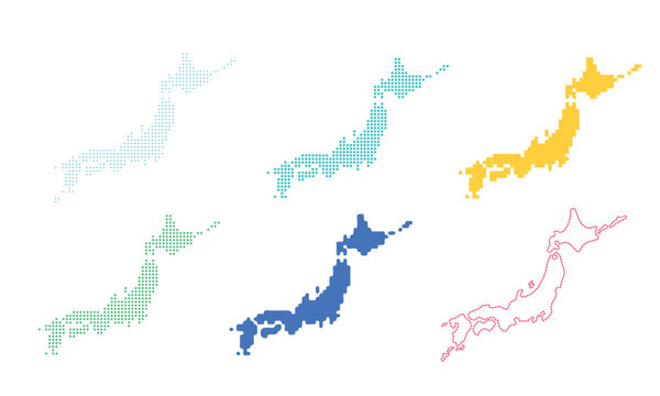シンプルな日本地図のイラストセット
