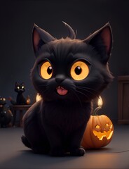 cute halloween cat with pumpkin 01