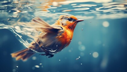 Bird Swimming in Water. Generative ai