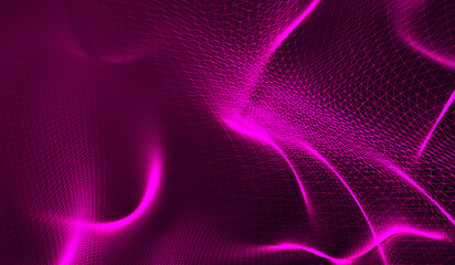 D abstract digital technology pink light particles on pink background.