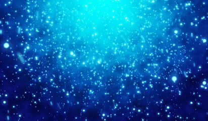 3D winter snow flakes particles on blue gradient background.