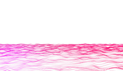 3D abstract digital technology realistic water wave river pink light particles.