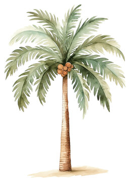 Hand drawn watercolor palm tree isolated. Cartoon style illustration.