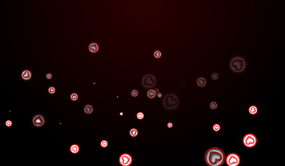red heart shaped icon particles bouncing against the ground on red background.