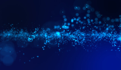 3D abstract digital technology blue particles network on blue background.