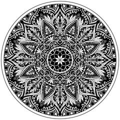 Mehndi Henna Drawing Circular Mandala pattern for tattoo, decoration premium product poster or painting. Decorative ornament in ethnic oriental style. Outline doodle hand draw illustration.