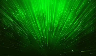 Naklejka premium 3D abstract digital technology green particles network on green background.