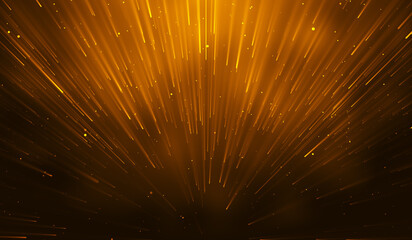 3D abstract digital technology yellow-orange particles network on red background.