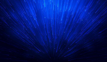 3D abstract digital technology blue light particles network on blue background.