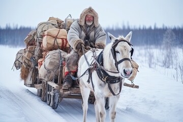 Fototapeta na wymiar Delivery of postal and everyday cargo in the far north.