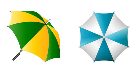 set of realistic umbrella in various type or outdoor parasol protection weather waterproof material. 3D render