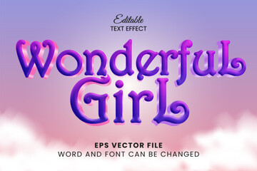Fototapeta na wymiar Wonderful girl dreamy 3d editable vector text effect