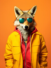 An Anthropomorphic Coyote Wearing Cool Urban Street Clothes