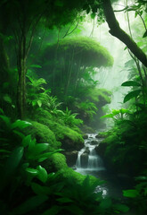 Fototapeta na wymiar Green ecology jungle background, Generative AI Illustration.