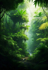 Obraz premium Green ecology jungle background, Generative AI Illustration.