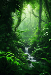 Fototapeta premium Green ecology jungle background, Generative AI Illustration.