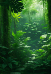 Fototapeta na wymiar Green ecology jungle background, Generative AI Illustration.