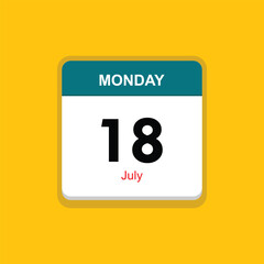 july 18 monday icon with yellow background, calender icon