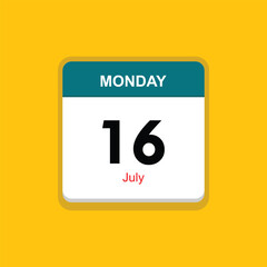 july 16 monday icon with yellow background, calender icon