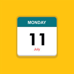 july 11 monday icon with yellow background, calender icon