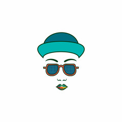 woman with glasses wearing blue hat, beauty fashions logo design inspiration vector eps 10