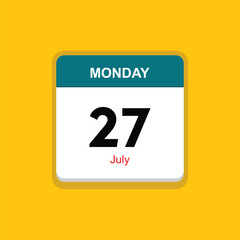 july 27 monday icon with yellow background, calender icon