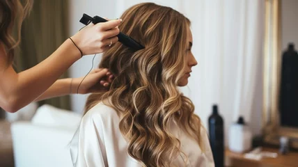 Fototapete Schönheitssalon Hairdresser styling hair in a salon